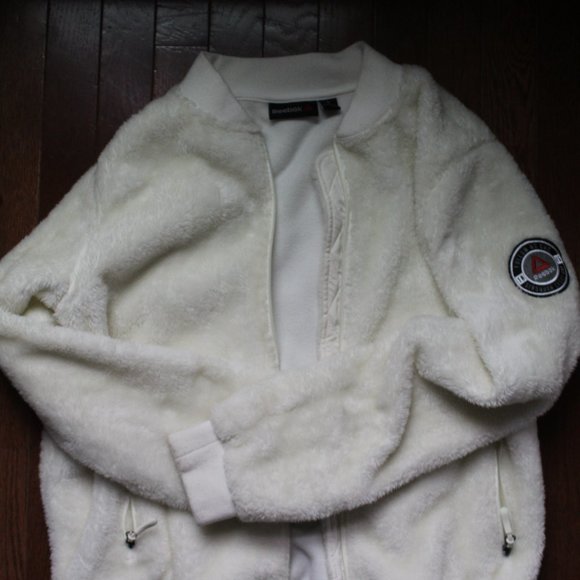 Reebok Fuzzy Fleece White Jacket Size Large - Picture 3 of 5